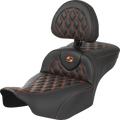 SADDLEMEN Roadsofa™ Extended Reach Seat - with Backrest - Lattice Stitch - Orange Stitch - FLTR/FLHX '23-'24 823-07-207B3 — image 1