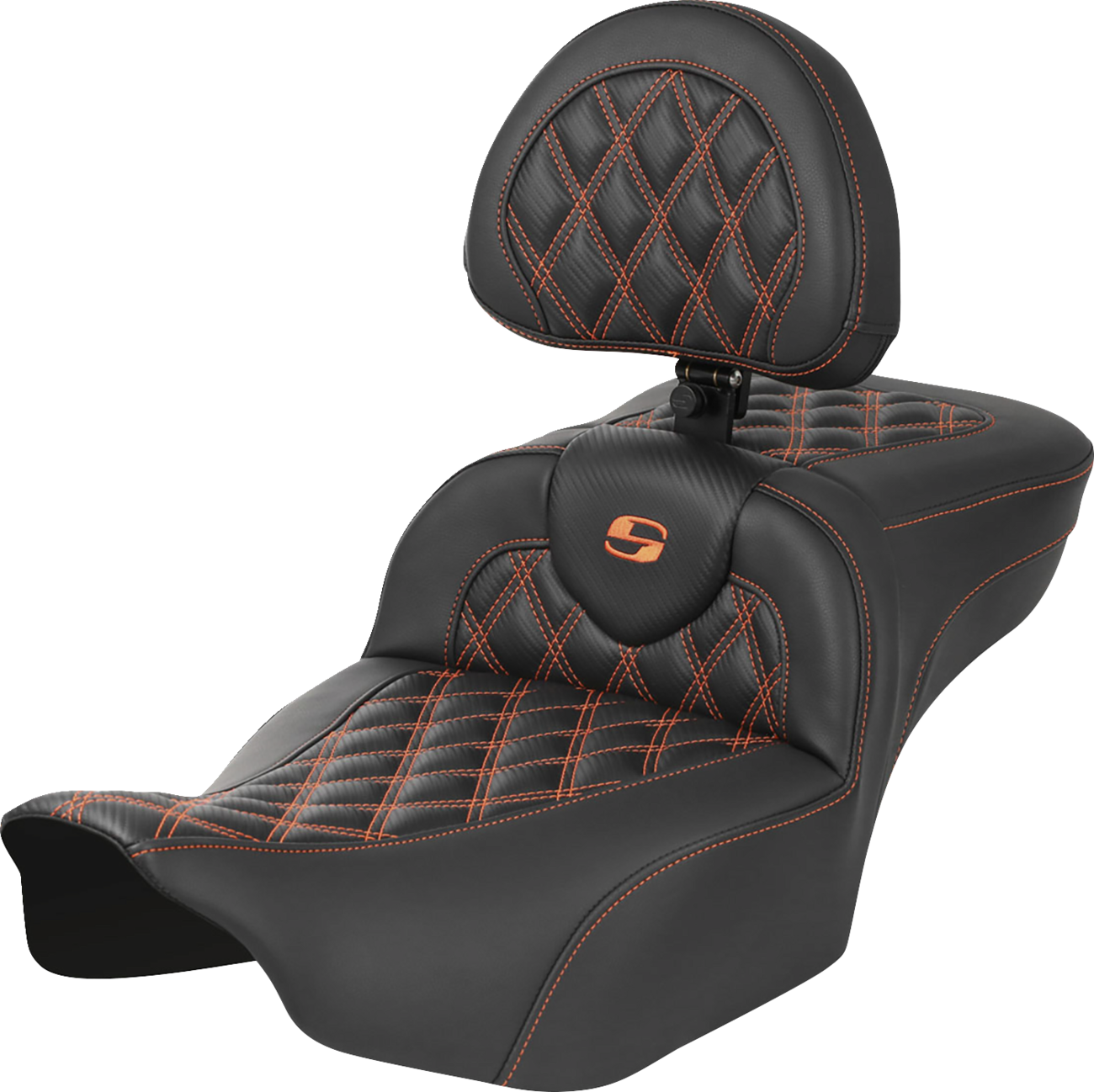 SADDLEMEN Roadsofa™ Extended Reach Seat - with Backrest - Lattice Stitch - Orange Stitch - FLTR/FLHX '23-'24 823-07-207B3 — image 1