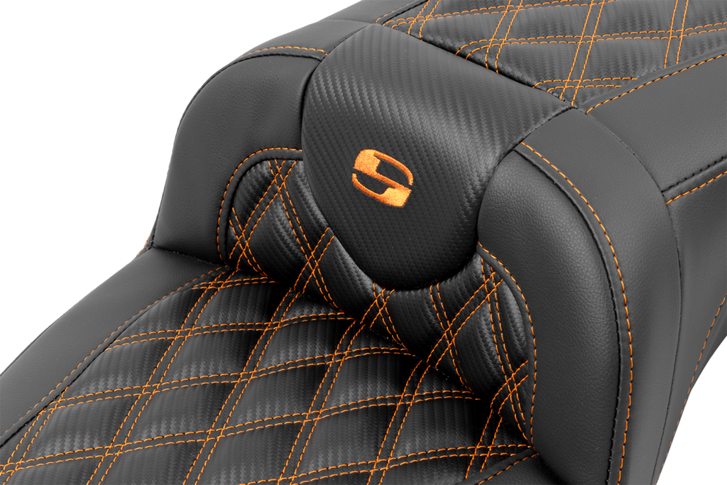 SADDLEMEN Roadsofa™ Extended Reach Seat - with Backrest - Lattice Stitch - Orange Stitch - FLTR/FLHX '23-'24 823-07-207B3 — image 3