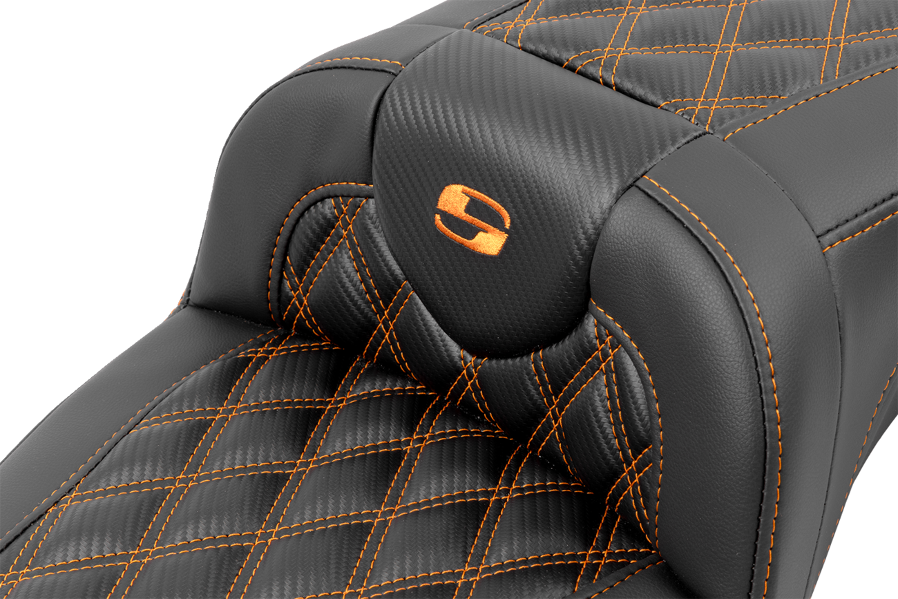 SADDLEMEN Roadsofa™ Extended Reach Seat - with Backrest - Lattice Stitch - Orange Stitch - FLTR/FLHX '23-'24 823-07-207B3 — image 3