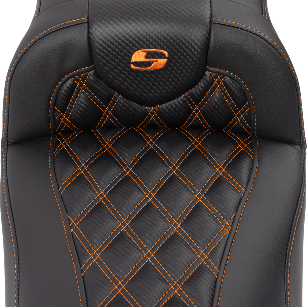SADDLEMEN Roadsofa™ Extended Reach Seat - with Backrest - Lattice Stitch - Orange Stitch - FLTR/FLHX '23-'24 823-07-207B3 — image 4