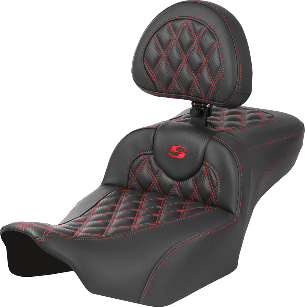 SADDLEMEN Roadsofa™ Extended Reach Seat - with Backrest - Lattice Stitch - Red Stitch - FLTR/FLHX '23-'24 823-07-207B4 — image 1