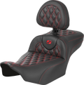 SADDLEMEN Roadsofa™ Extended Reach Seat - with Backrest - Lattice Stitch - Red Stitch - FLTR/FLHX '23-'24 823-07-207B4 — image 1