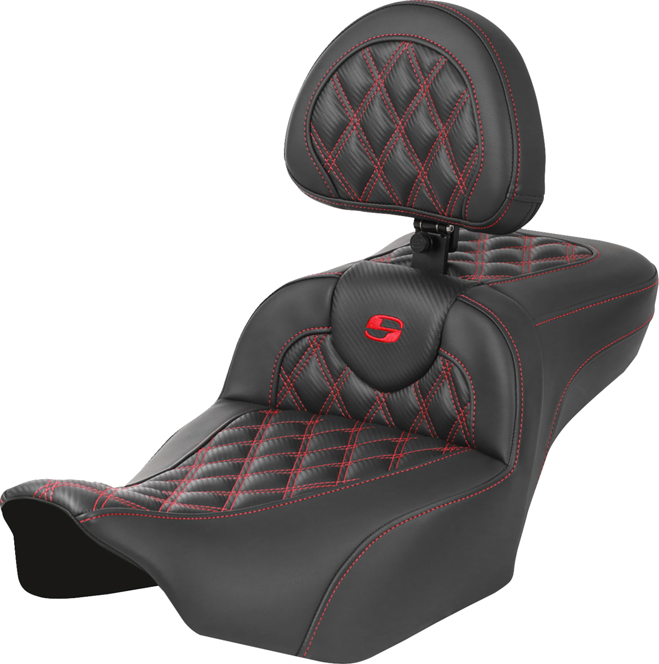 SADDLEMEN Roadsofa™ Extended Reach Seat - with Backrest - Lattice Stitch - Red Stitch - FLTR/FLHX '23-'24 823-07-207B4 — image 1