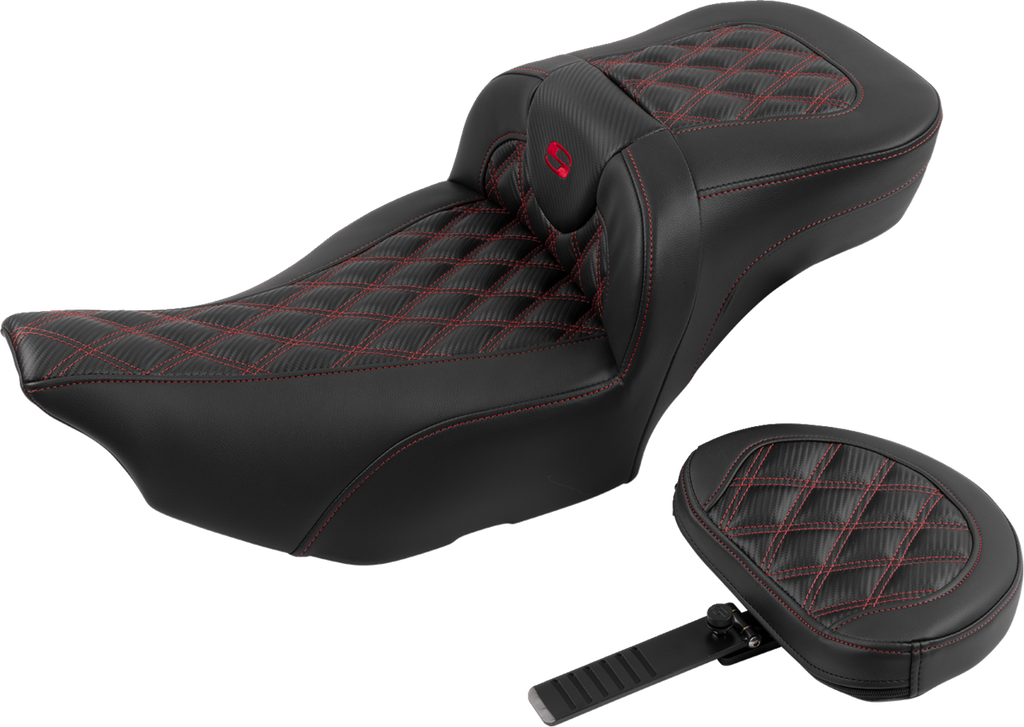 SADDLEMEN Roadsofa™ Extended Reach Seat - with Backrest - Lattice Stitch - Red Stitch - FLTR/FLHX '23-'24 823-07-207B4 — image 2