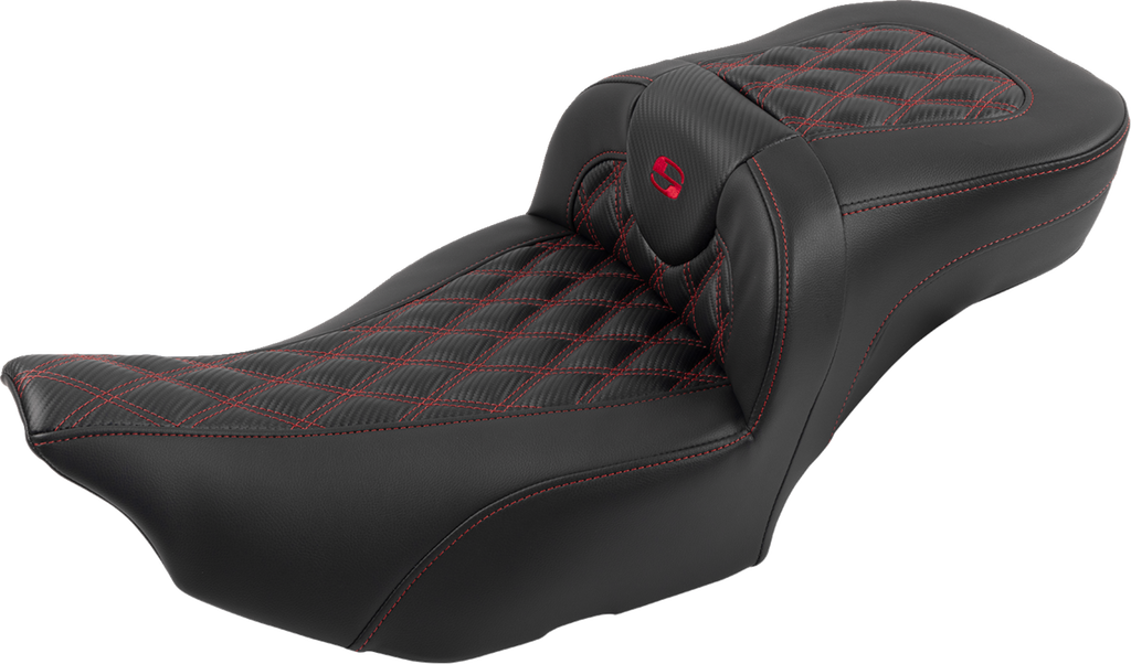 SADDLEMEN Roadsofa™ Extended Reach Seat - with Backrest - Lattice Stitch - Red Stitch - FLTR/FLHX '23-'24 823-07-207B4 — image 3