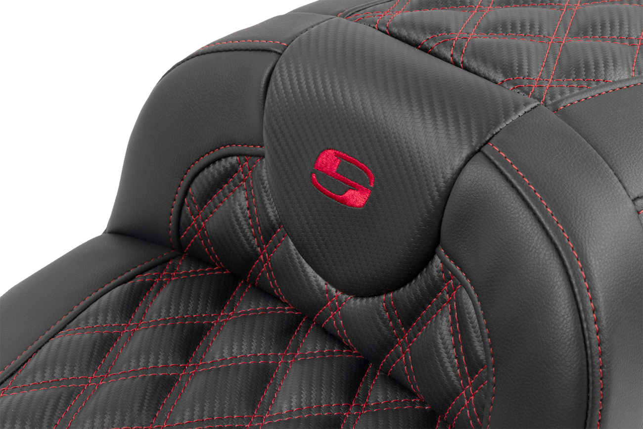 SADDLEMEN Roadsofa™ Extended Reach Seat - with Backrest - Lattice Stitch - Red Stitch - FLTR/FLHX '23-'24 823-07-207B4 — image 5