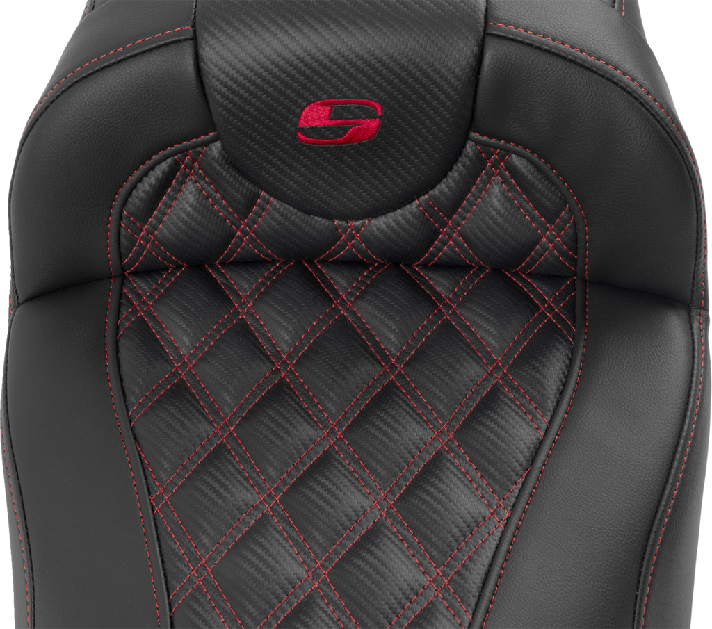 SADDLEMEN Roadsofa™ Extended Reach Seat - with Backrest - Lattice Stitch - Red Stitch - FLTR/FLHX '23-'24 823-07-207B4 — image 6