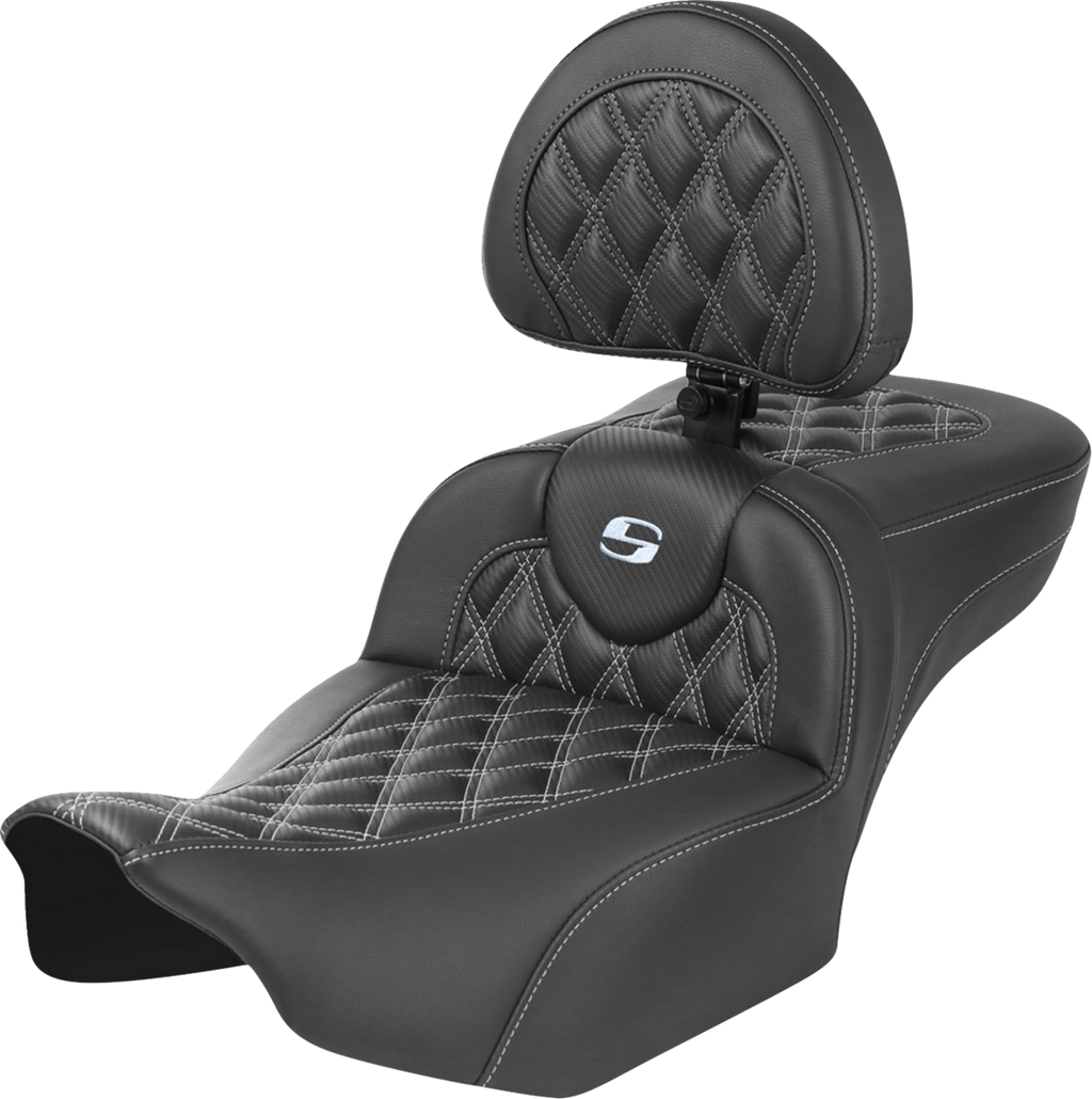 SADDLEMEN Roadsofa™ Extended Reach Seat - with Backrest - Lattice Stitch - Silver Stitch - FLTR/FLHX '23-'24 823-07-207B5 — image 1