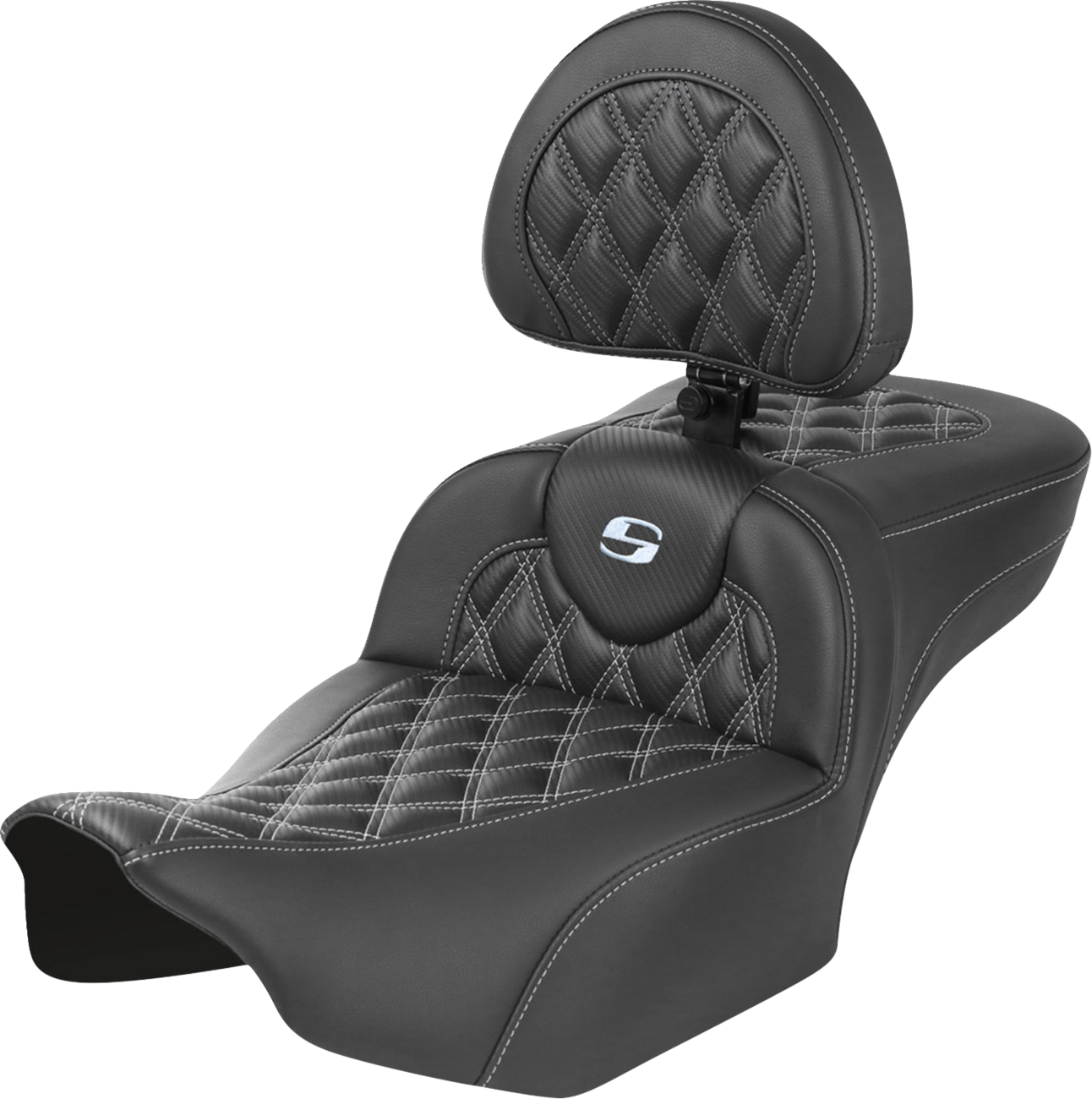SADDLEMEN Roadsofa™ Extended Reach Seat - with Backrest - Lattice Stitch - Silver Stitch - FLTR/FLHX '23-'24 823-07-207B5 — image 1