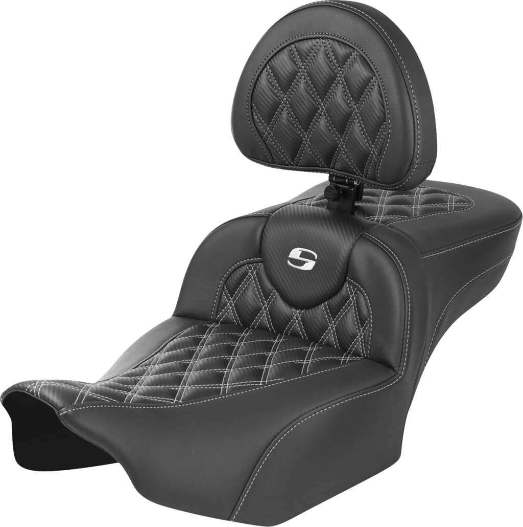 SADDLEMEN Roadsofa™ Extended Reach Seat - with Backrest - Lattice Stitch - White Stitch - FLTR/FLHX '23-'24 823-07-207B6 — image 1
