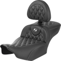 SADDLEMEN Roadsofa™ Extended Reach Seat - with Backrest - Lattice Stitch - White Stitch - FLTR/FLHX '23-'24 823-07-207B6 — image 1