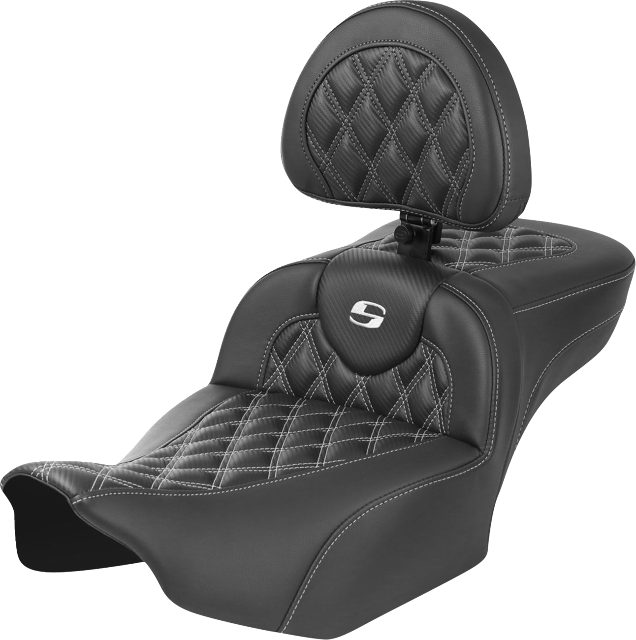 SADDLEMEN Roadsofa™ Extended Reach Seat - with Backrest - Lattice Stitch - White Stitch - FLTR/FLHX '23-'24 823-07-207B6 — image 1