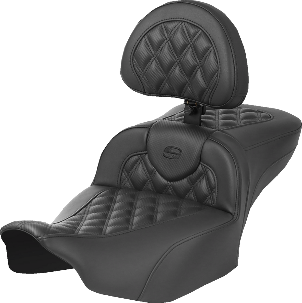 SADDLEMEN Heated RoadSofa™ Seat - Exended Reach - Lattice Stitch - w/ Backrest - FLT/FLH ’23-‘24 823-07-207C0 — image 1