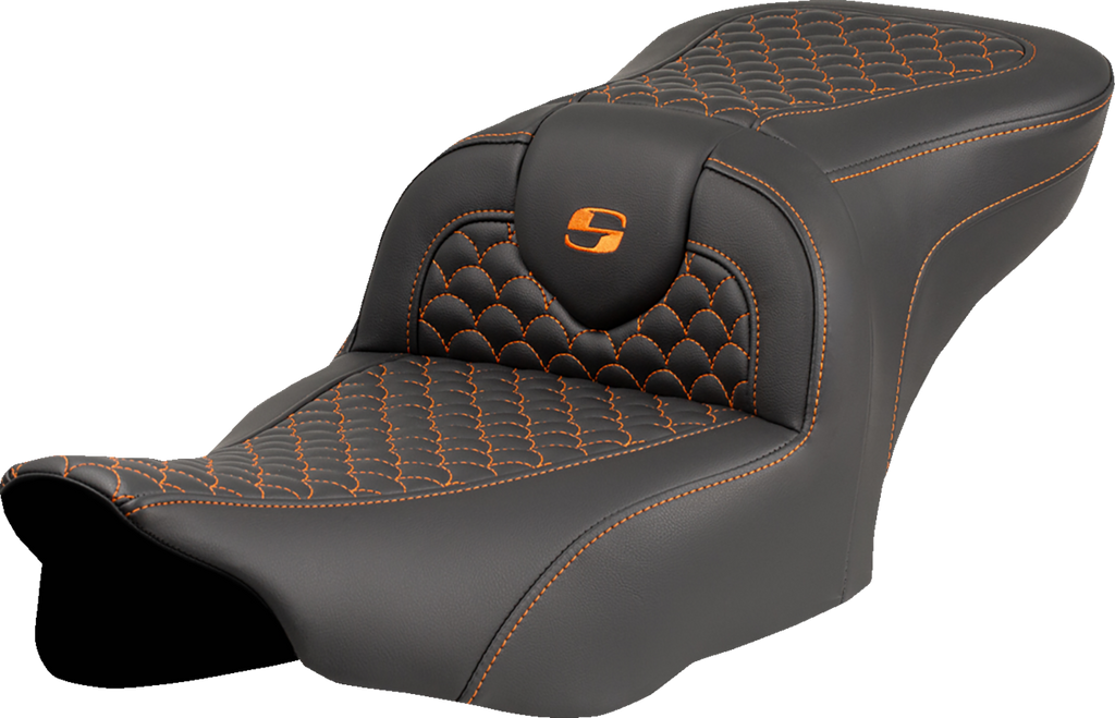 SADDLEMEN Roadsofa™ Seat - Dragon Scale Stitch - Orange Stitch - w/o Backrest - FLTR/FLHX '23-'24 823-07-20803 — image 1