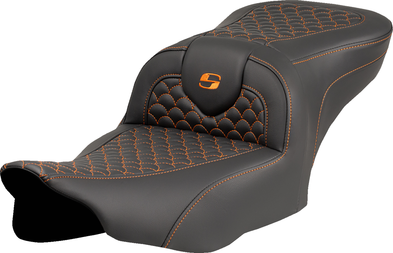 SADDLEMEN Roadsofa™ Seat - Dragon Scale Stitch - Orange Stitch - w/o Backrest - FLTR/FLHX '23-'24 823-07-20803 — image 1