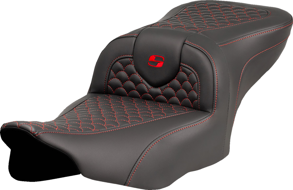 SADDLEMEN Roadsofa™ Seat - Dragon Scale Stitch - Red Stitch - w/o Backrest - FLTR/FLHX '23-'24 823-07-20804 — image 1