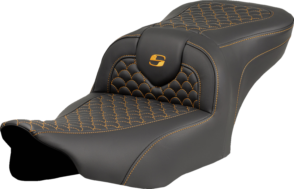SADDLEMEN Roadsofa™ Seat - Dragon Scale Stitch - Gold Stitch - w/o Backrest - FLTR/FLHX '23-'24 823-07-20807 — image 1