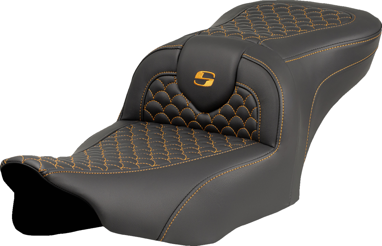 SADDLEMEN Roadsofa™ Seat - Dragon Scale Stitch - Gold Stitch - w/o Backrest - FLTR/FLHX '23-'24 823-07-20807 — image 1