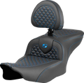 SADDLEMEN Roadsofa™ Seat - Dragon Scale Stitch - Blue Stitch - w/ Backrest - FLTR/FLHX '23-'24 823-07-208B1 — image 1