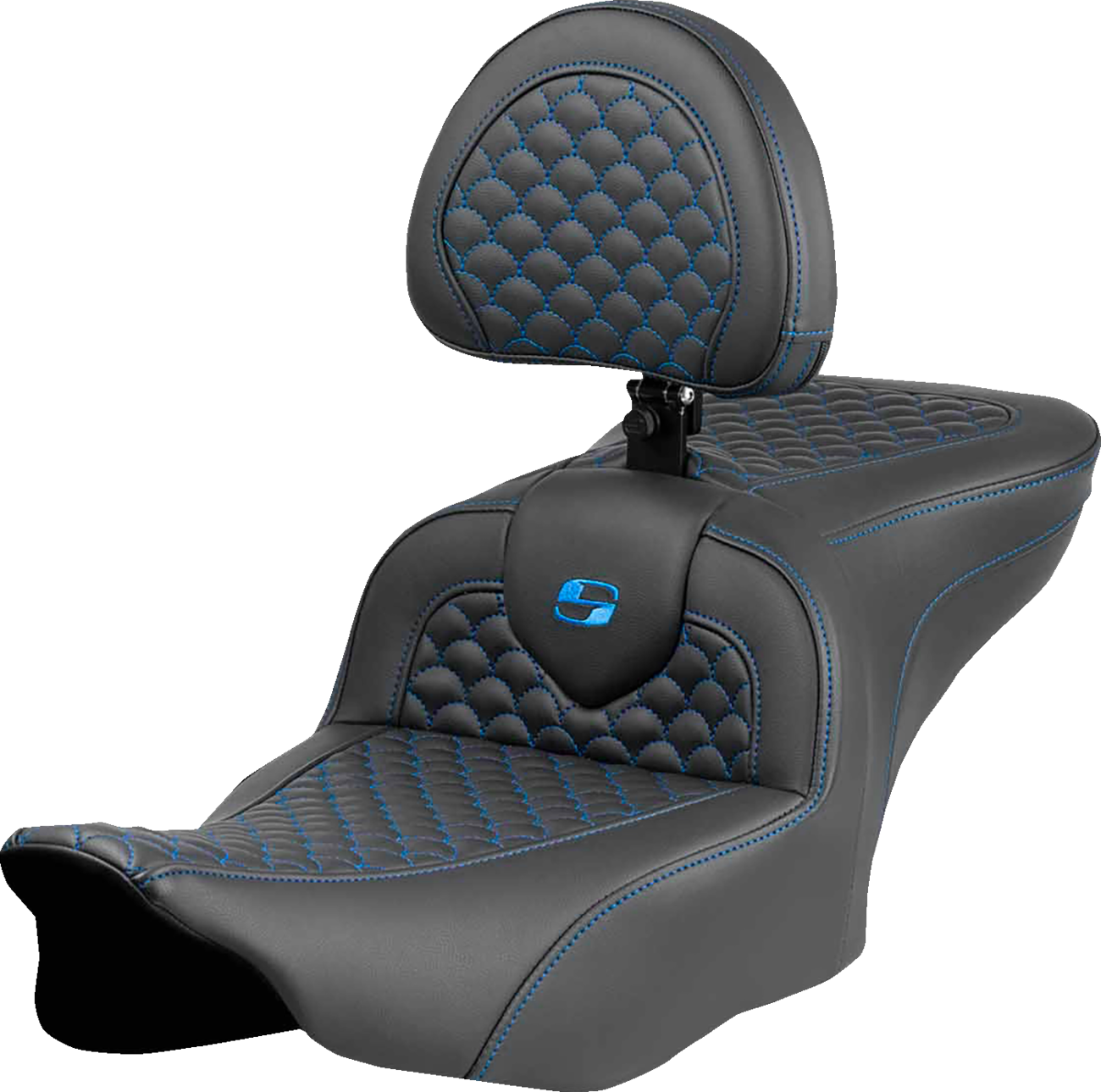 SADDLEMEN Roadsofa™ Seat - Dragon Scale Stitch - Blue Stitch - w/ Backrest - FLTR/FLHX '23-'24 823-07-208B1 — image 1