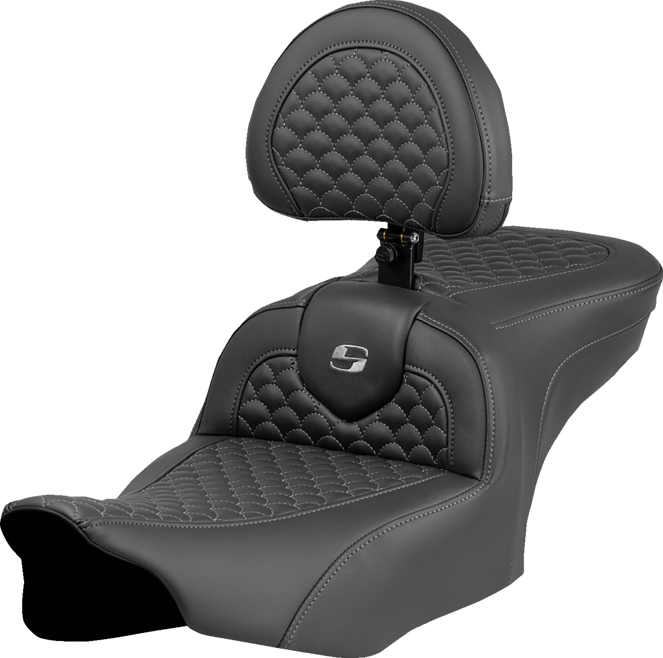 SADDLEMEN Roadsofa™ Seat - Dragon Scale Stitch - Gray Stitch - w/ Backrest - FLTR/FLHX '23-'24 823-07-208B2 — image 1