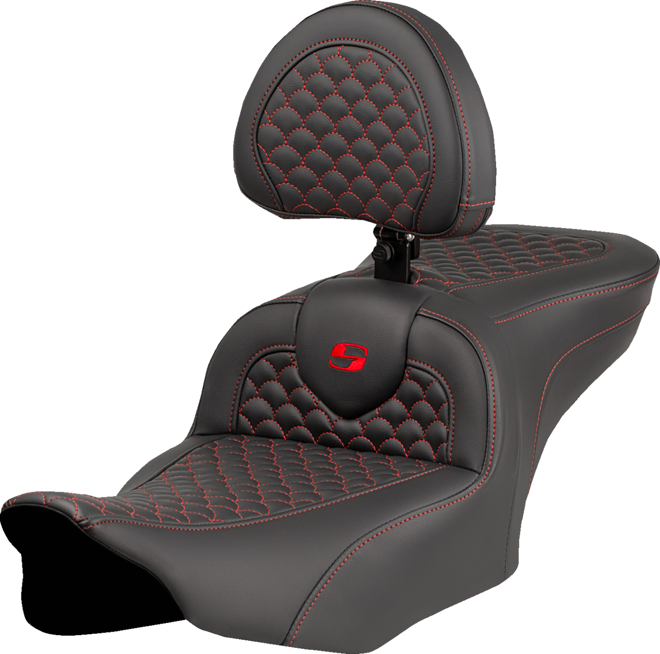 SADDLEMEN Roadsofa™ Seat - Dragon Scale Stitch - Red Stitch - w/ Backrest - FLTR/FLHX '23-'24 823-07-208B4 — image 1