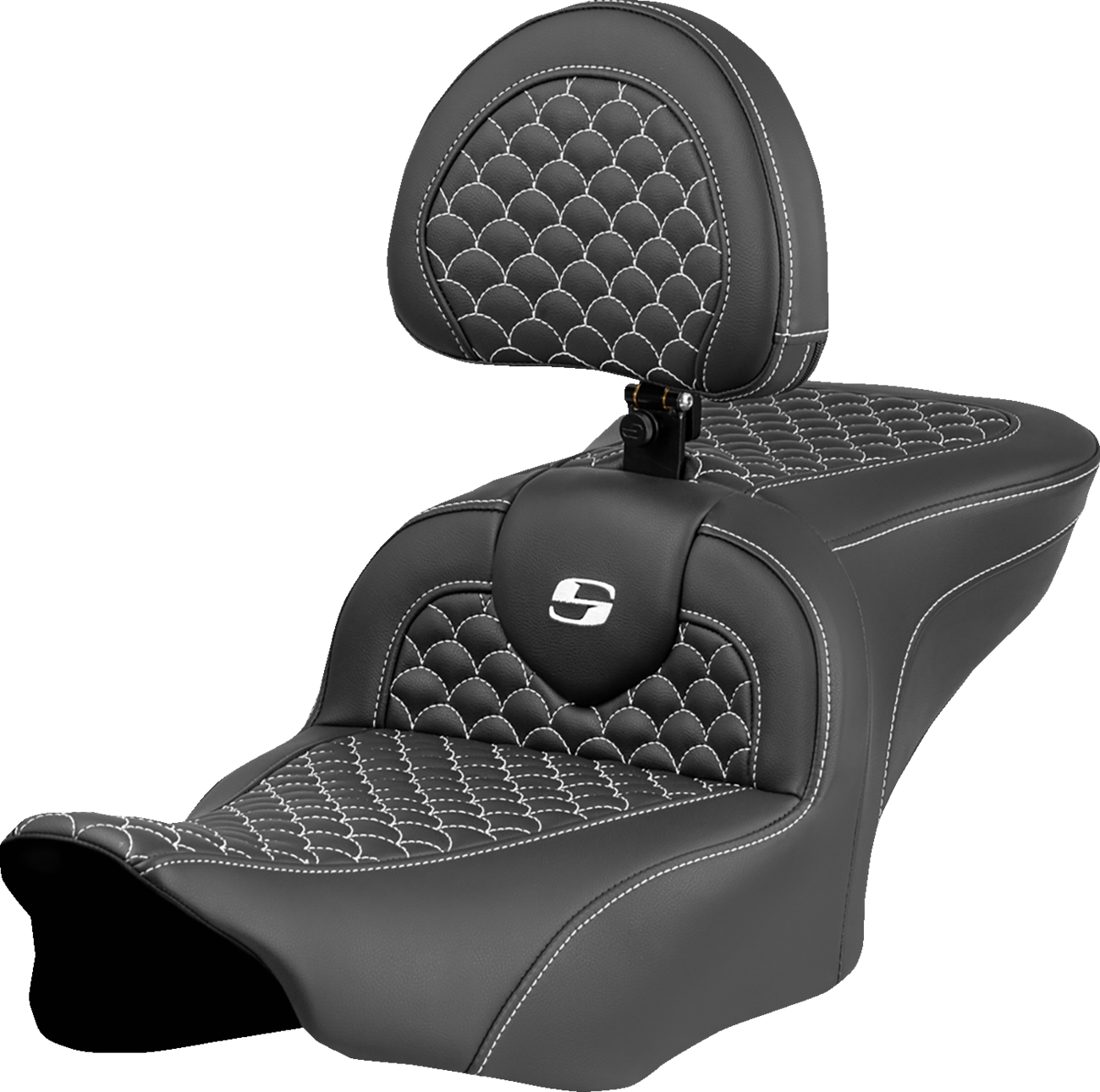 SADDLEMEN Roadsofa™ Seat - Dragon Scale Stitch - White Stitch - w/ Backrest - FLTR/FLHX '23-'24 823-07-208B6 — image 1