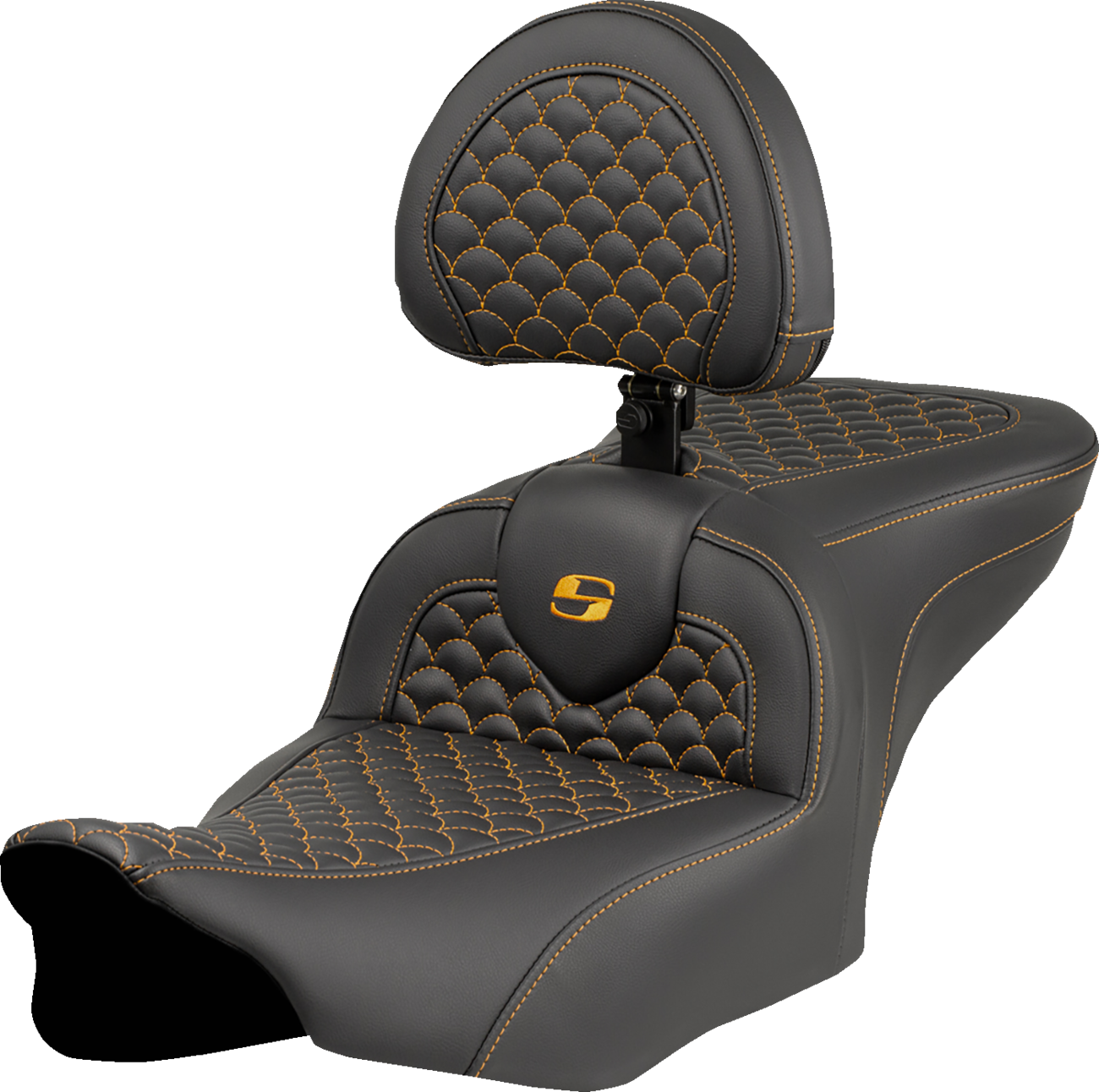 SADDLEMEN Roadsofa™ Seat - Dragon Scale Stitch - Gold Stitch - w/ Backrest - FLTR/FLHX '23-'24 823-07-208B7 — image 1