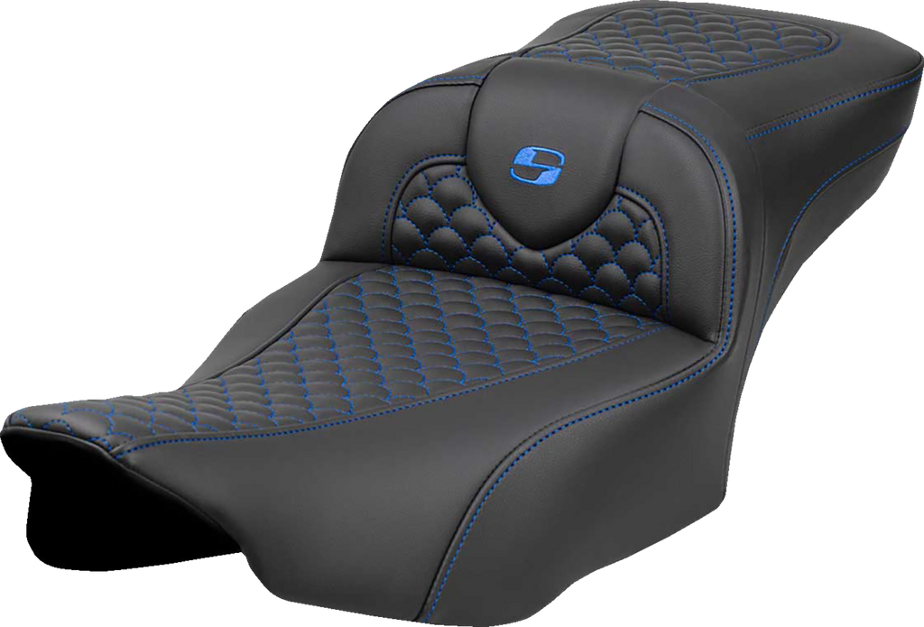 SADDLEMEN Roadsofa™ Extended Reach Seat - Dragon Scale Stitch - Blue Stitch-w/o Backrest - FLTR/FLHX '23-'24 823-07-20901 — image 1