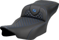 SADDLEMEN Roadsofa™ Extended Reach Seat - Dragon Scale Stitch - Blue Stitch-w/o Backrest - FLTR/FLHX '23-'24 823-07-20901 — image 1