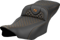 SADDLEMEN Roadsofa™ Extended Reach Seat - Dragon Scale Stitch - Orange Stitch - w/o Backrest - FLT/FLH '23-'24 823-07-20903 — image 1