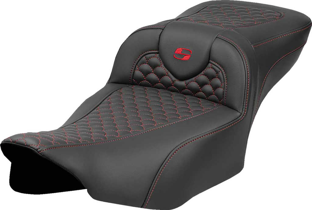 SADDLEMEN Roadsofa™ Extended Reach Seat - Dragon Scale Stitch - Red Stitch - w/o Backrest - FLTR/FLHX '23-'24 823-07-20904 — image 1