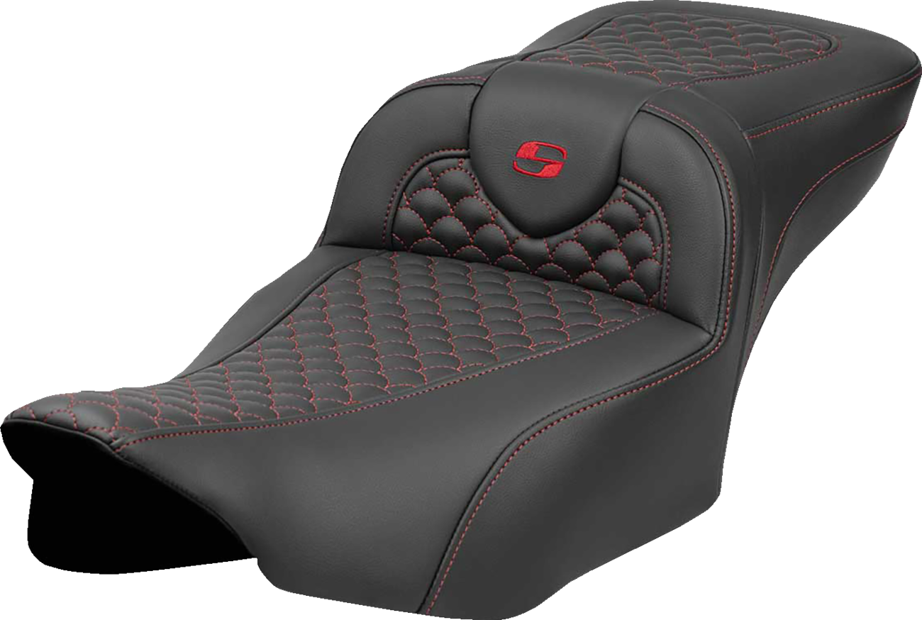 SADDLEMEN Roadsofa™ Extended Reach Seat - Dragon Scale Stitch - Red Stitch - w/o Backrest - FLTR/FLHX '23-'24 823-07-20904 — image 1