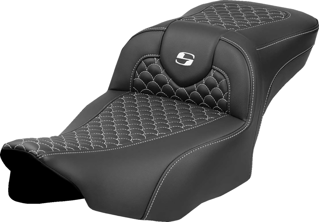 SADDLEMEN Roadsofa™ Extended Reach Seat - Dragon Scale Stitch - White Stitch - w/o Backrest - FLT/FLH '23-'24 823-07-20906 — image 1