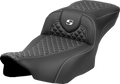 SADDLEMEN Roadsofa™ Extended Reach Seat - Dragon Scale Stitch - White Stitch - w/o Backrest - FLT/FLH '23-'24 823-07-20906 — image 1