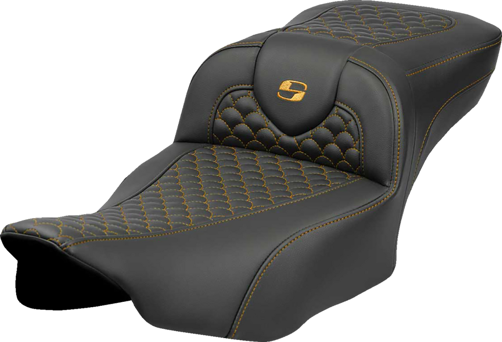 SADDLEMEN Roadsofa™ Extended Reach Seat - Dragon Scale Stitch - Gold Stitch - w/o Backrest - FLTR/FLHX '23-'24 823-07-20907 — image 1
