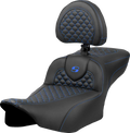 SADDLEMEN Roadsofa™ Extended Reach Seat - Dragon Scale Stitch - Blue Stitch - w/ Backrest - FLTR/FLHX '23-'24 823-07-209B1 — image 1