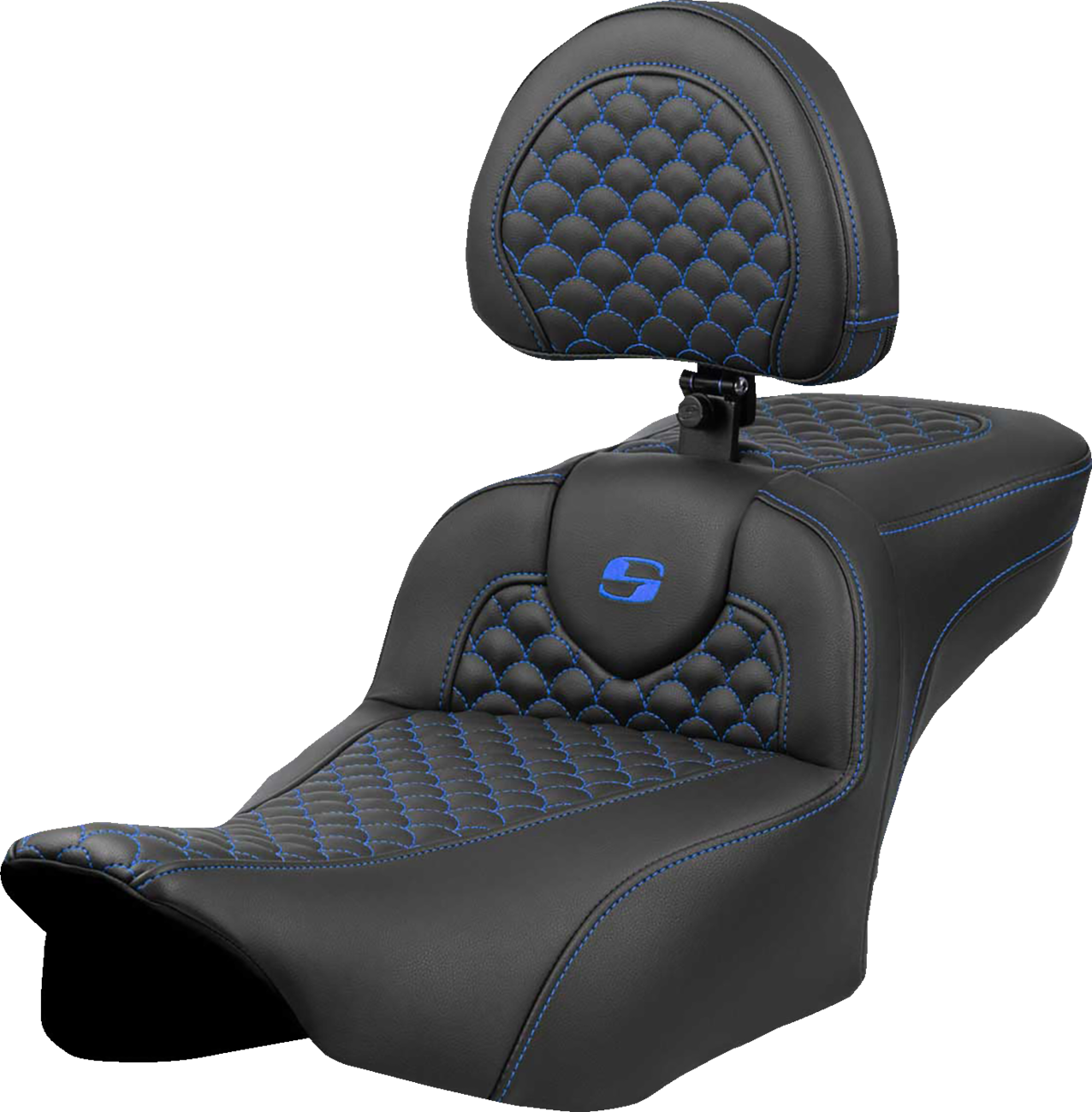 SADDLEMEN Roadsofa™ Extended Reach Seat - Dragon Scale Stitch - Blue Stitch - w/ Backrest - FLTR/FLHX '23-'24 823-07-209B1 — image 1