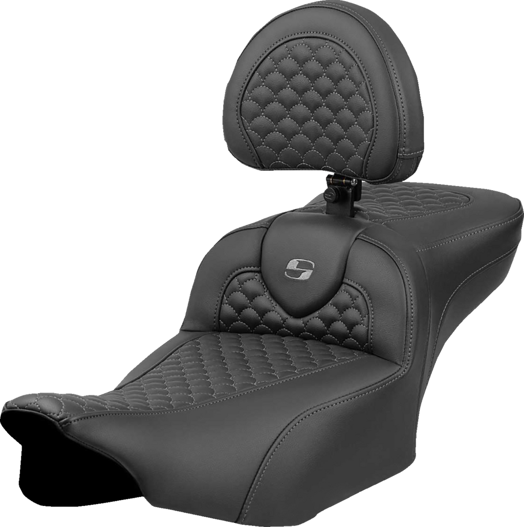 SADDLEMEN Roadsofa™ Extended Reach Seat - Dragon Scale Stitch - Dark Gray Stitch - w/ Backrest - FL '23-'24 823-07-209B2 — image 1