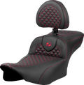 SADDLEMEN Roadsofa™ Extended Reach Seat - Dragon Scale Stitch - Red Stitch - w/ Backrest - FLTR/FLHX '23-'24 823-07-209B4 — image 1