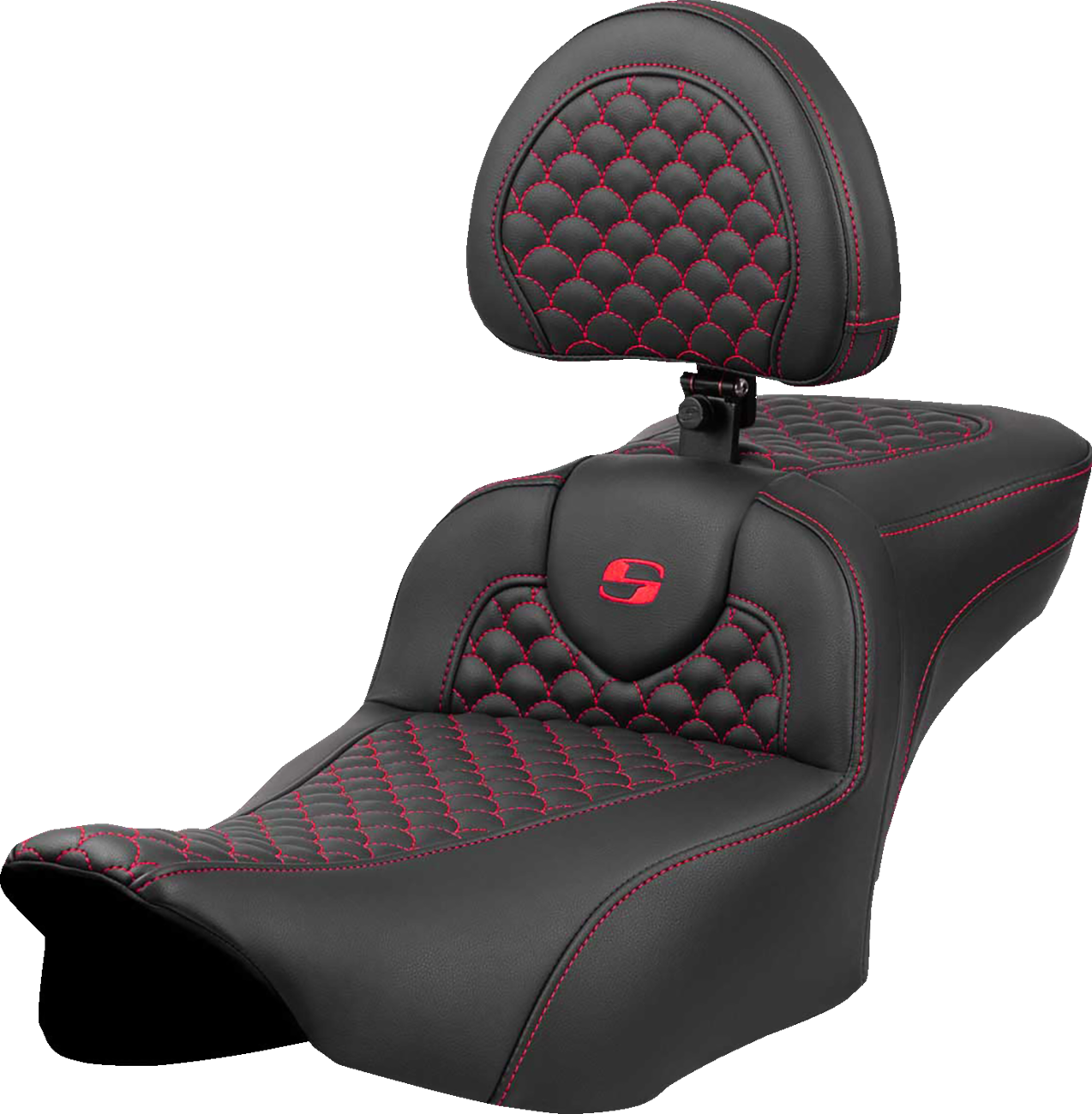 SADDLEMEN Roadsofa™ Extended Reach Seat - Dragon Scale Stitch - Red Stitch - w/ Backrest - FLTR/FLHX '23-'24 823-07-209B4 — image 1