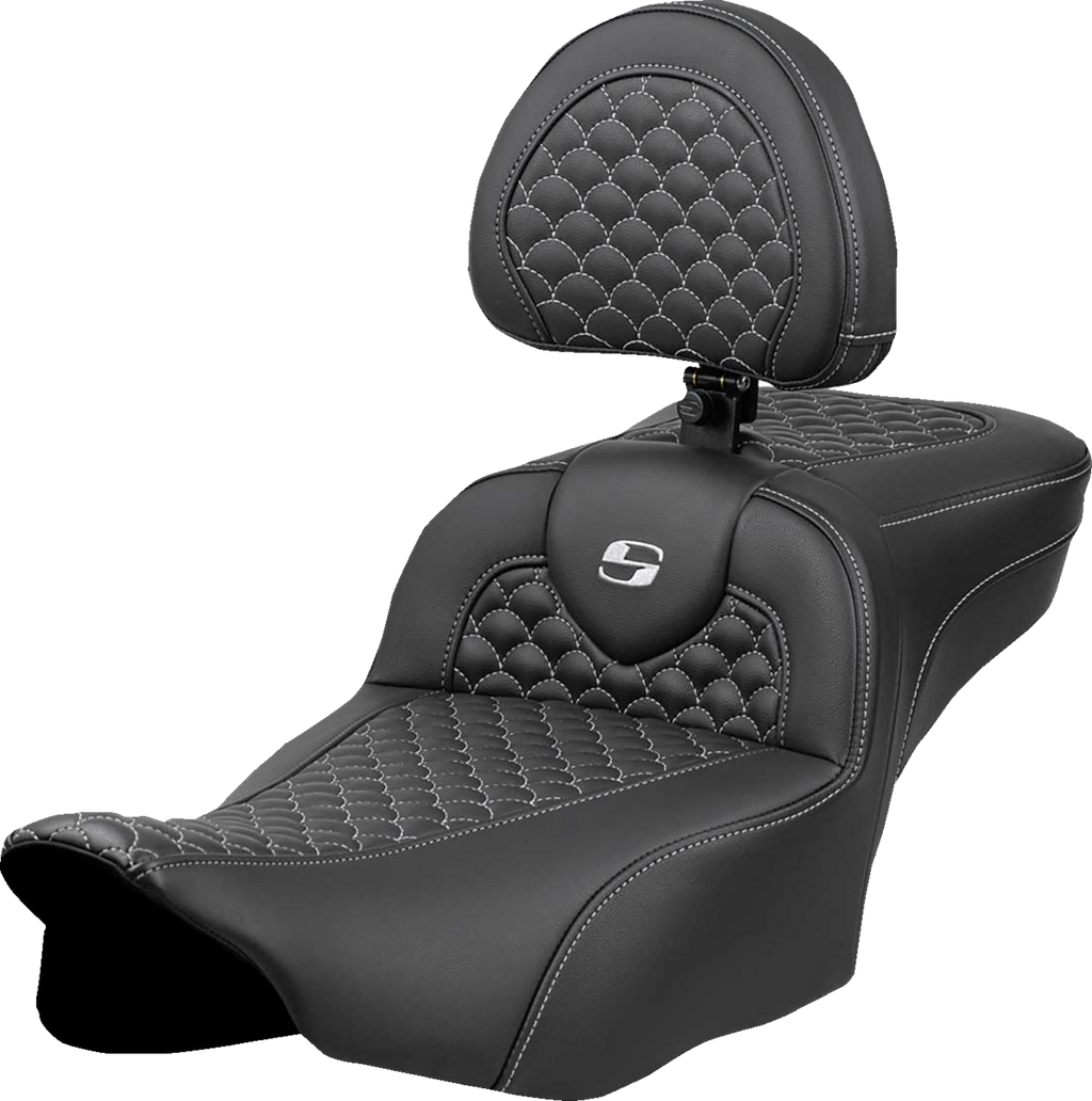 SADDLEMEN Roadsofa™ Extended Reach Seat - Dragon Scale Stitch - Silver Stitch - w/ Backrest - FLT/FLH '23-'24 823-07-209B5 — image 1