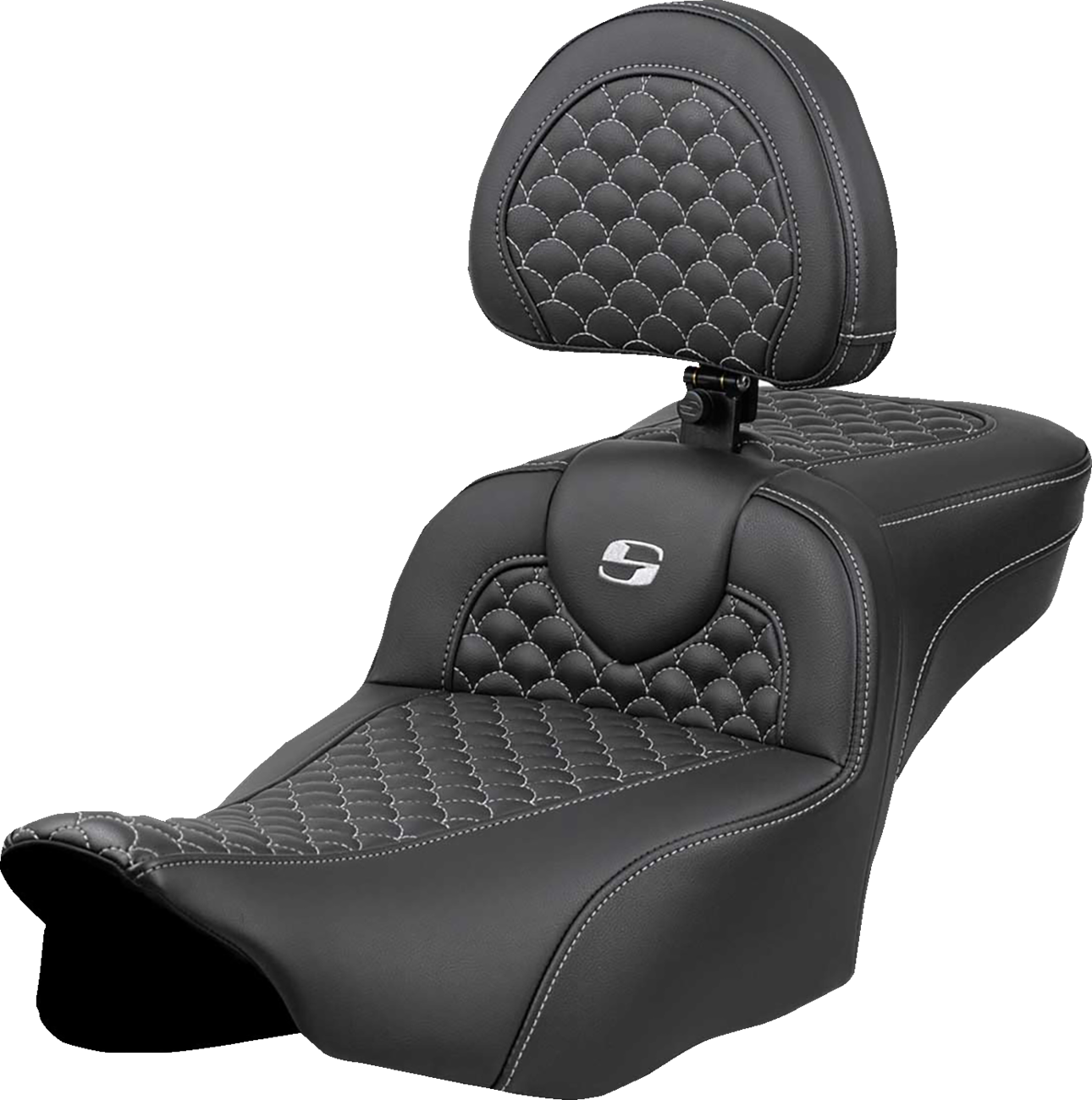 SADDLEMEN Roadsofa™ Extended Reach Seat - Dragon Scale Stitch - Silver Stitch - w/ Backrest - FLT/FLH '23-'24 823-07-209B5 — image 1