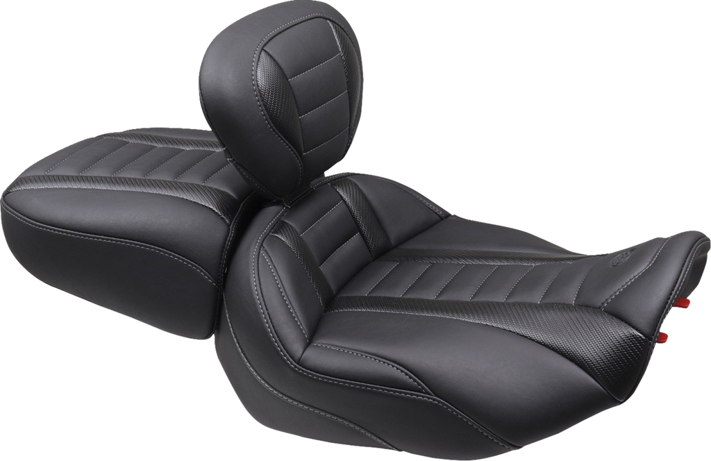 MUSTANG Deluxe Touring Passenger Seat - Gun Metal Stitch - Carbon Fiber Inlay - FLH/FLT '23-'24 88402GM — image 2