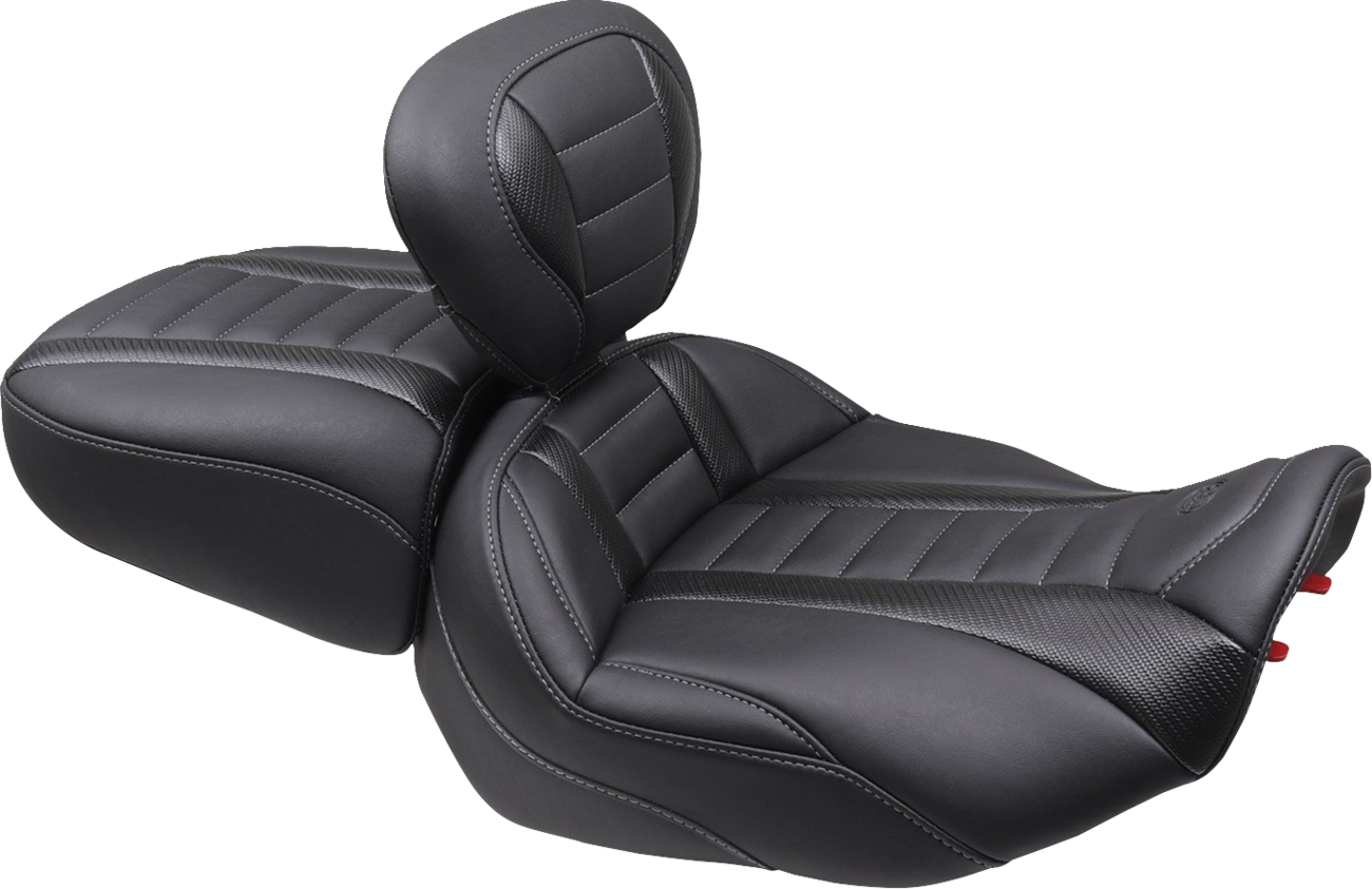 MUSTANG Deluxe Touring Passenger Seat - Gun Metal Stitch - Carbon Fiber Inlay - FLH/FLT '23-'24 88402GM — image 2