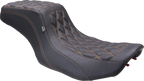MUSTANG One Piece 2-Up Squareback Seat - Double Diamond - Orange Stitch - FLH/FLT '23-'25 88415MO — image 1