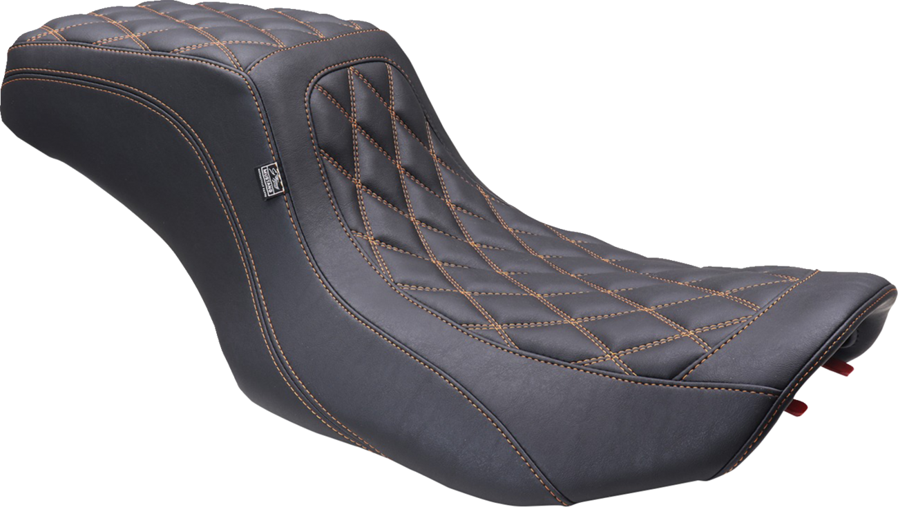 MUSTANG One Piece 2-Up Squareback Seat - Double Diamond - Orange Stitch - FLH/FLT '23-'25 88415MO — image 1