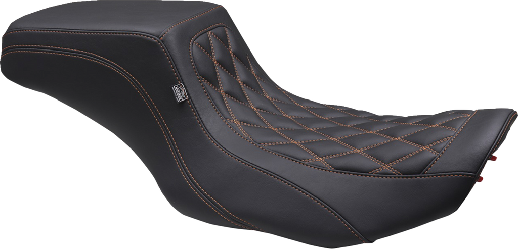 MUSTANG One Piece 2-Up Squareback Seat - Double Diamond - Orange Stitch - FLH/FLT '23-'25 88416MO — image 1