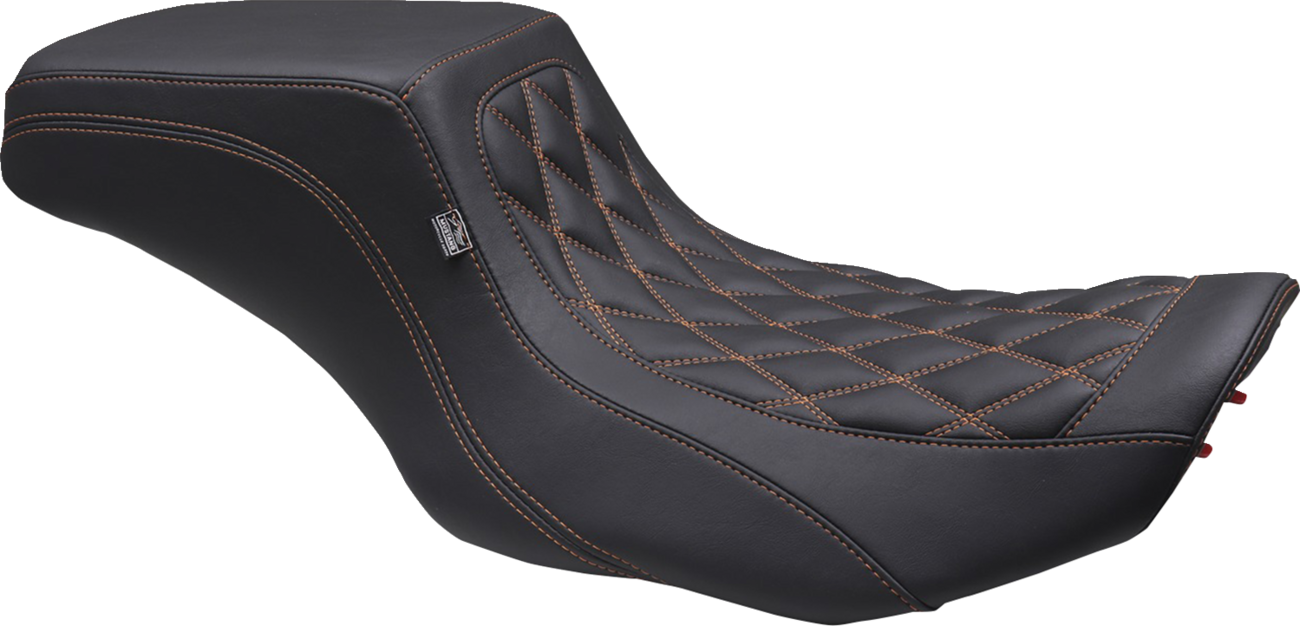 MUSTANG One Piece 2-Up Squareback Seat - Double Diamond - Orange Stitch - FLH/FLT '23-'25 88416MO — image 1